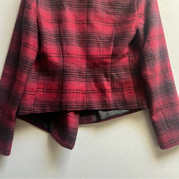 BB Dakota plaid wrap asymmetrical wool blend jacket Sz S - Picture 5 of 12